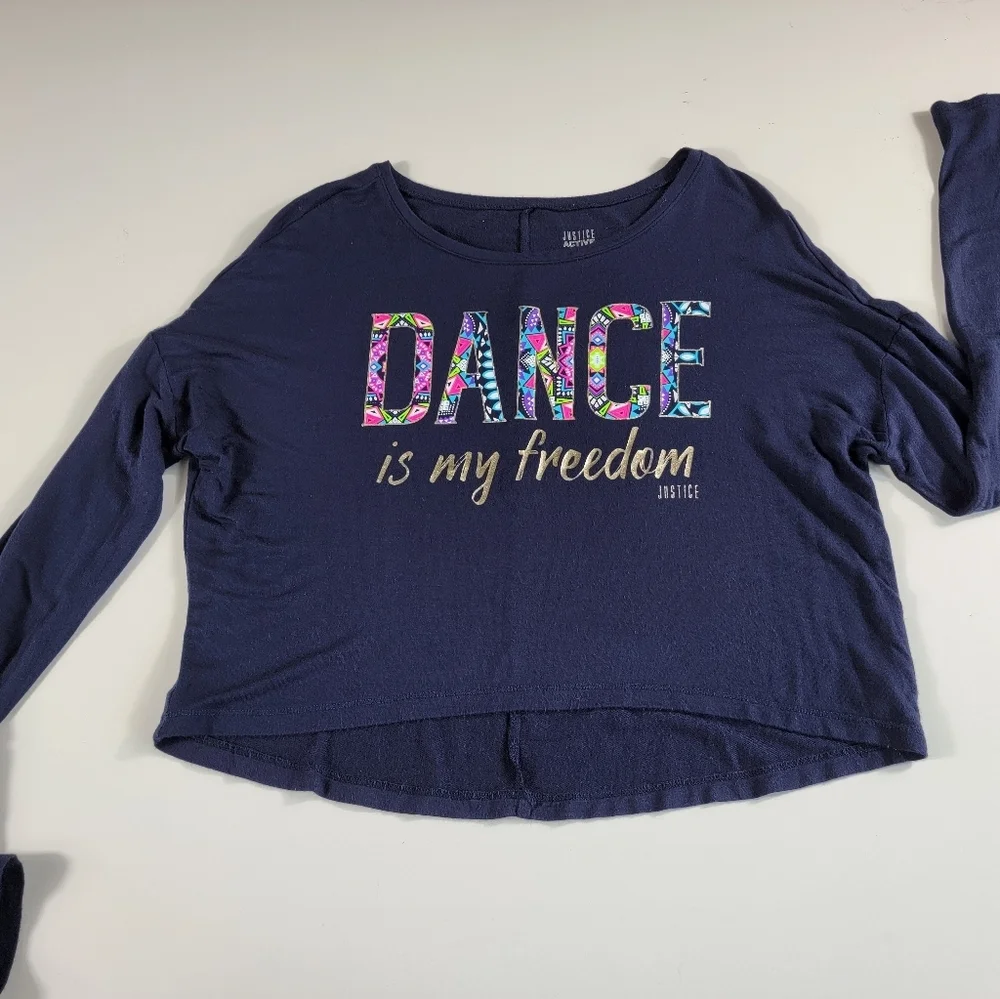 Justice Dance Is My Freedom Shirt Size 16 cropped long sleeve girls Blue *
